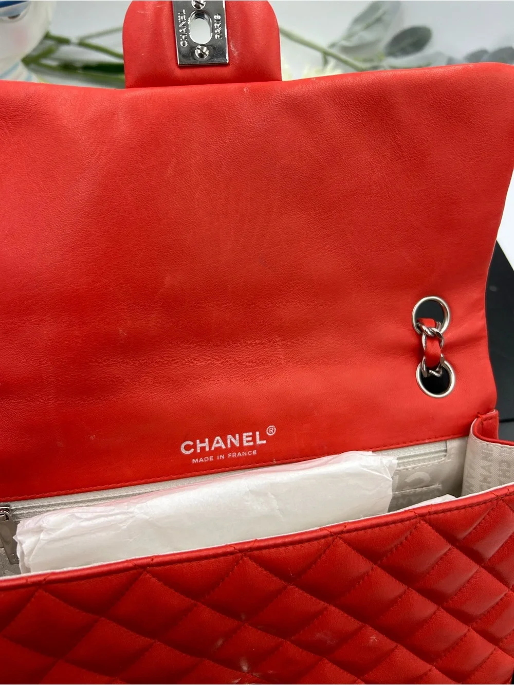 Women's Chanel MATELASSE lambskin shoulder Bag ladybug, and strawberry charms.